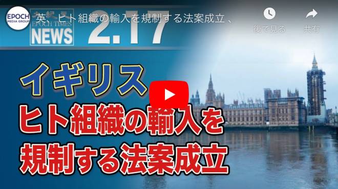英、ヒト組織の輸入を規制する法案成立
