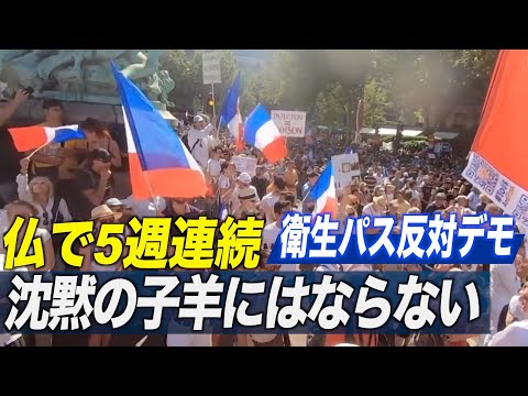 仏で衛生パス反対デモ「黙って話を聴くだけの子羊にはならない」